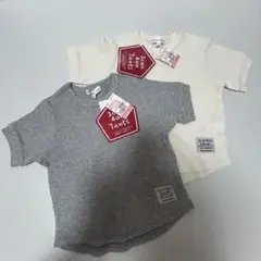 3can4on Tシャツ　半袖　ワッフル生地　きなり　グレー　2枚　90cm