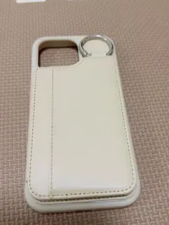 カード収納付き iPhone15Promax用ケース リング付き アイボリーのサムネイル