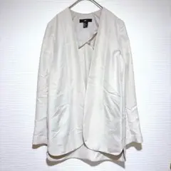 エイチアンドエム　ノーカラージャケット オフホワイト ロング丈　綺麗め　オフィスのサムネイル