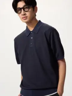 美品 ユニクロ UNIQLO ウォッシャブルニットポロセーターM ネイビー