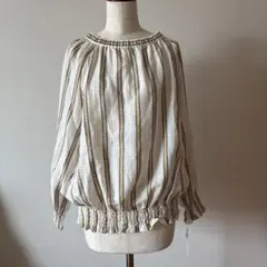 レリアン　ストライプ柄バルーンスリーブブラウス