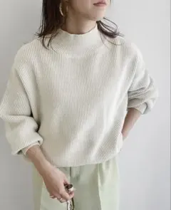 POPE 片畦ボリューム袖ハイネックニット（ベージュ）