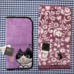 【新品/未使用】ANNA SUI 猫イラスト 紫ハンカチ2枚セット