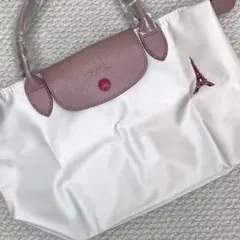 Longchamp エッフェル塔刺繍 ハンドバッグ S ホワイト/ピンク
