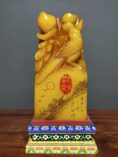 時代物　天然 田黄石彫刻　龍魚　文房具　印鑑　縁起物　アンティーク 時代物 天然 田黄石 収蔵 古龍 彫刻 文房具 印鑑 縁起物 アンティーク