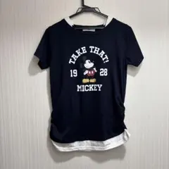 ミッキーマウス プリント Tシャツ Lサイズ ネイビー