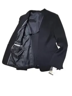 J758★ノーカラージャケット新品9黒 女性用フォーマル面接 洗えるストレッチ