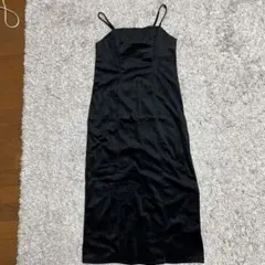 ブラック サテン キャミワンピース ロング丈