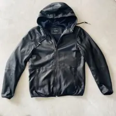 ディーゼルDIESEL フード付きレザージャケット　黒M羊革