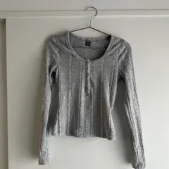 SHEIN 長袖 ニット トップス 薄手 グレー リブ編み XS
