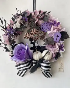 〈風花〉ブラック&パープルのハロウィンリース・アーティフィシャルフラワー