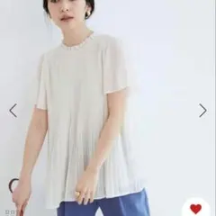 VIS シフォンバックリボンプリーツブラウス　オフホワイト