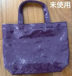 未使用 ローズ柄 エナメル ハンドバッグ パープル