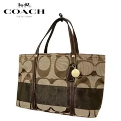 極美品 COACH シグネチャー ミニハンドバッグ アクセサリーポーチ ブラウンのサムネイル