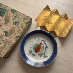 【未使用】美濃焼 大幸窯 飾皿 戌 伝統工芸 犬 子犬 鞠 染付 干支 大皿