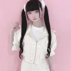 Ank Rouge ジャガードフードブルゾン フード付き半袖パーカー ショート丈