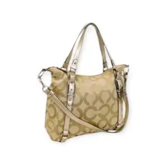 極美品/コーチ/2wayバッグ/ベージュ系/キャンバス×レザー/COACH