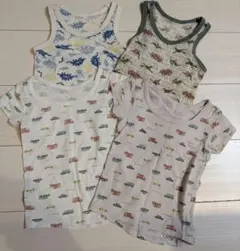 サイズ100 バースデイ 恐竜＆車デザイン タンクトップ＆半袖インナー4枚セット