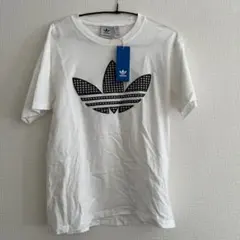新品未使用品×adidas ×チェック柄ロゴ ×Tシャツ ホワイト×Lサイズ