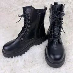 厚底レースアップ　ワークブーツ　サイドジップ42