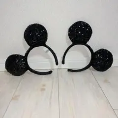 ミッキー　耳　カチューシャ 黒 スパンコール　ブラック　ディズニー25周年　制服