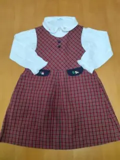 ファミリア100赤のチェックワンピースジャンパースカート