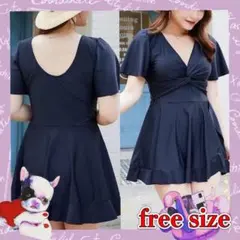 ブラック 水着 大きめ ワンピース カップあり スカート パンツ付き プール