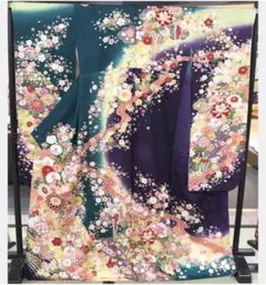 振袖フルセット】身丈166cm 裄丈68.5cm 桜 霞 箔 金彩 青緑 - メルカリ