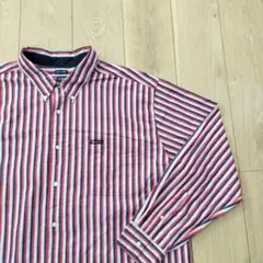 亀*ん様 US古着 CHAPS チャップス ストライプ長袖シャツ レッド 赤系