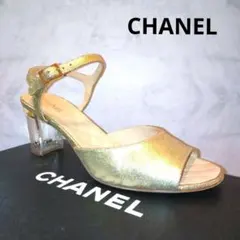 美品★CHANEL・レザー ココマークメタルインヒール サンダル(38C)
