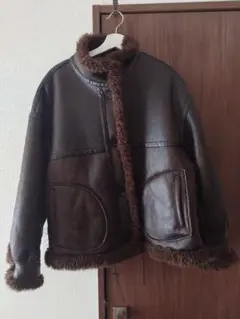 ザラ　ブラウンレザーファー付きジャケット