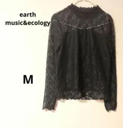 earth... 総レースブラック カットソー セレモニー パーティ 透け感 M