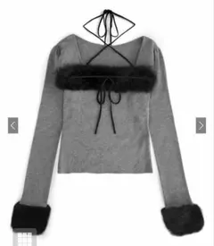 ファーホルターネックリボンニットトップス［ru1387］