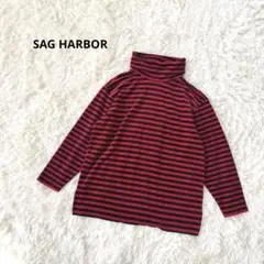 タートルネック ボーダー 赤黒 L 韓国製 とろみカットソー ユニセックス 古着