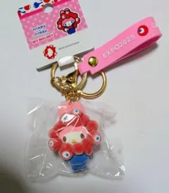 新商品✨️ミャクミャクサンリオ立体マスコットフロッキーストラップ マイメロディ