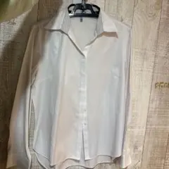 ホワイト 長袖シャツ ストライプ襟