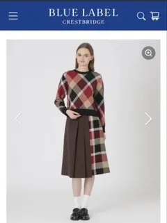 BLUE LABEL　ウールライクツイルパーシャルチェックスカート