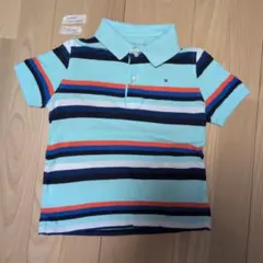 TOMMY HILFIGER 水色ストライプポロシャツ 110cm