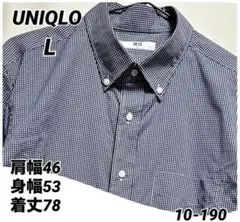 UNIQLO チェック柄シャツL ネイビー331-467477コットン