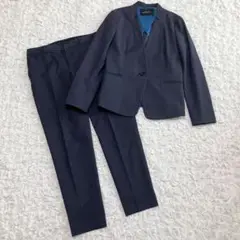 グリーンレベルリラクシング　パンツスーツ　セットアップ　ノーカラー　ネイビー　L