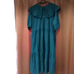 samansamos2 ダークグリーン 襟 パフスリーブ　ティアード　ワンピース