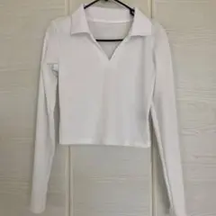 Dazy ホワイト 長袖 ポロシャツ風 Tシャツ