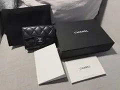 CHANEL マトラッセ　ブラックレザー 三つ折り財布