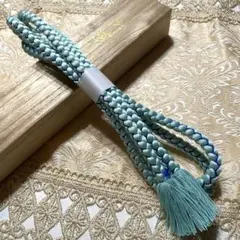 着物-帯締め979 【正絹】水色×青ライン 丸組 房付き 上品カラー 和装小物