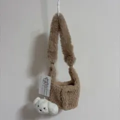 てらおかなつみ　ドリンクホルダー　イヌ　ベージュ フェイクファー