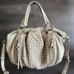 サザビー　編み込みデザイン ショルダーバッグ ベージュ 中型　ハンドバッグ