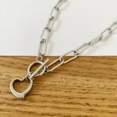 ステンレス製ハートチャーム マンテルネックレス ロング小豆チェーン