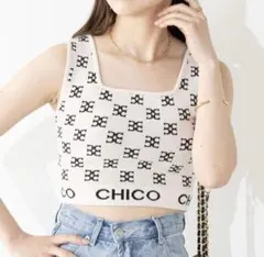 CHICO 総柄 ノースリーブ ニット トップス F