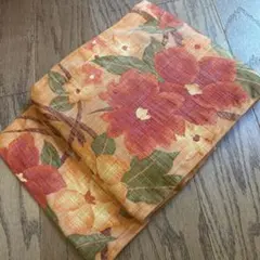 名古屋帯 花柄 オレンジ系　アンティーク