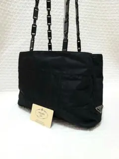 美品✨PRADA プラダ　トートバッグ　キルティング　ナイロン ブラック レザー
